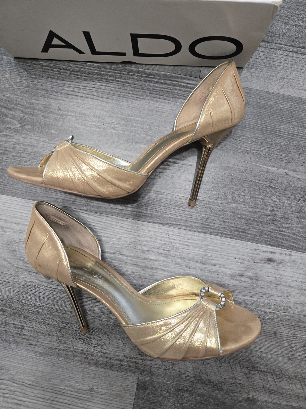 ALDO Women's Gold Open-Toe D'Orsay High Heels Size 40 - Picture 3 of 8